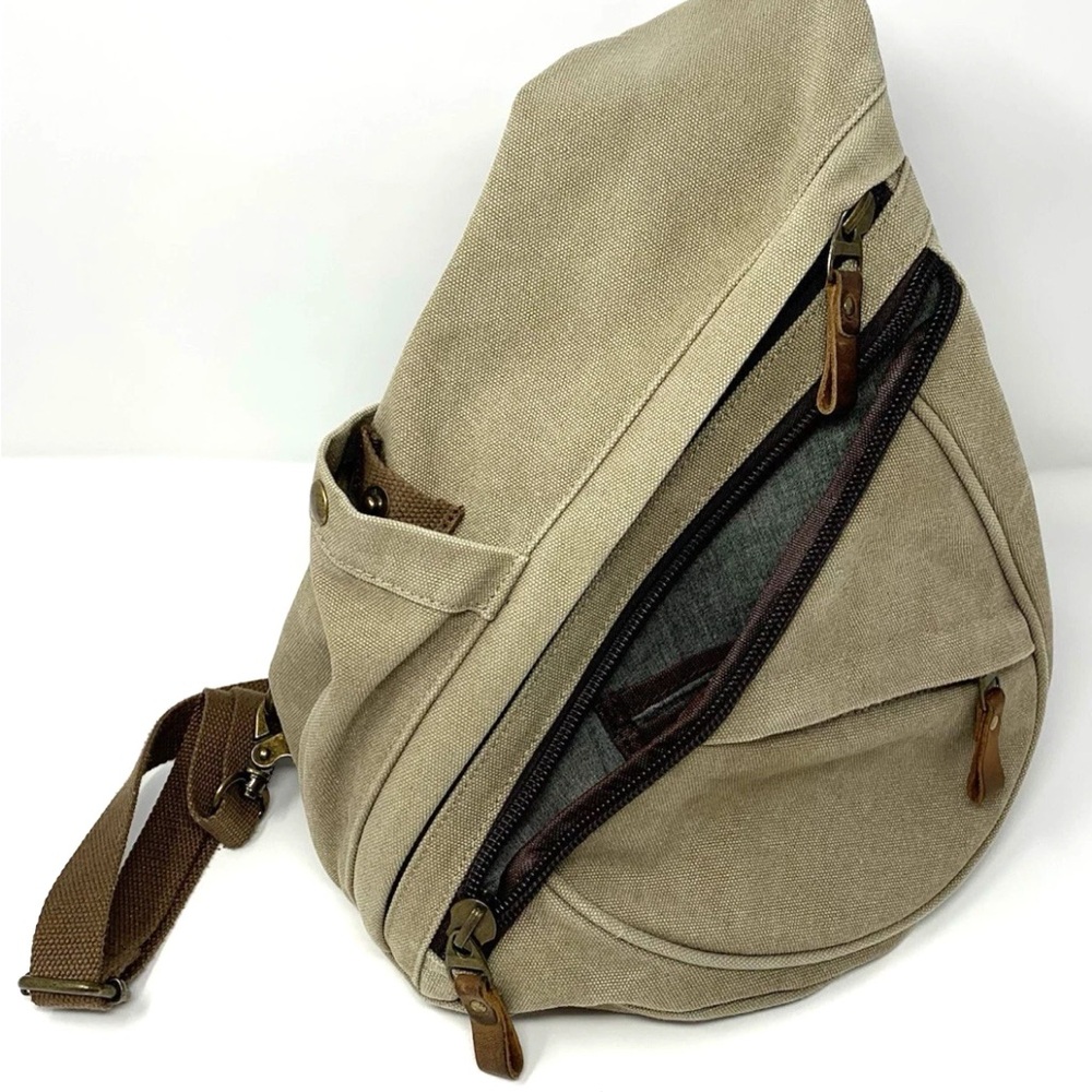 Canvas Sling Bag Unisex Khaki Crossbody Backpack Shoulder Daypack Conceal Carry - Picture 12 of 16